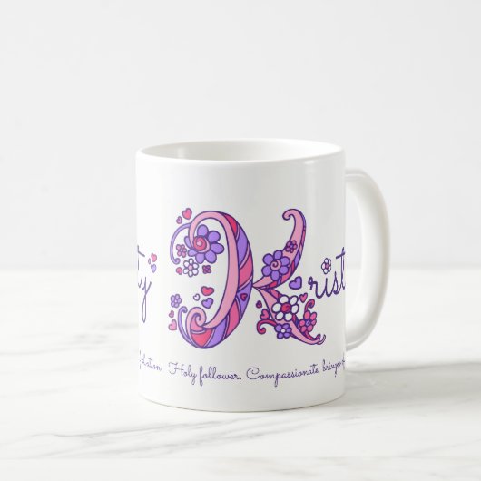 Kristy name bedeutet dekorative K-Monogramm-Tasse Kaffeetasse (VorderseiteRechts)