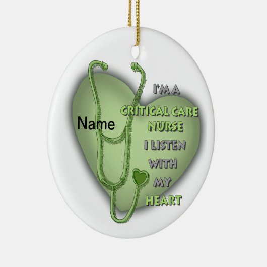 Kritische Pflegekraft im grünen Herzen Keramik Ornament (Rechts)