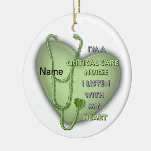 Kritische Pflegekraft im grünen Herzen Keramik Ornament (Links)