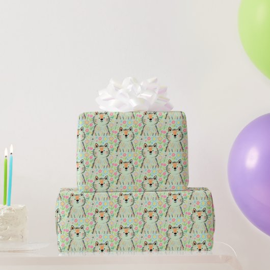 Kritzel-Katzen-Geschenkpapier Grün Geschenkpapier (Partygeschenke)