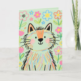 Kritzel-Katzen-Grußkarte Grün Karte