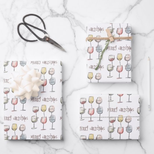 Kritzel-Muster auf Weinglas Frohe Weihnachten Geschenkpapier Set (Vorderseite)