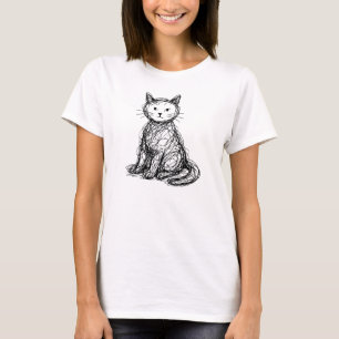 Kritzelkatze Abstrakte Skizze Minimalistische Katz T-Shirt
