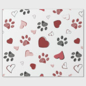 Kritzelpfote und Herzen Muster Geschenkpapier (Flach)