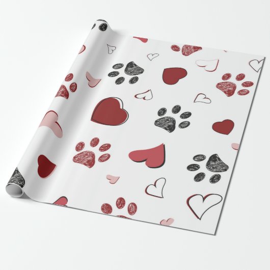 Kritzelpfote und Herzen Muster Geschenkpapier (Ungerollt)