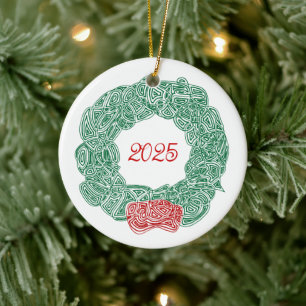Kritzelprints-Kranz - Weiß auf Rot Keramik Ornament