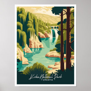 Krka Croatia Art Travel Vintage Illustration Poster