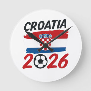 Kroatien 2026 Fußballfan-Design Flaggenfarben Runde Wanduhr