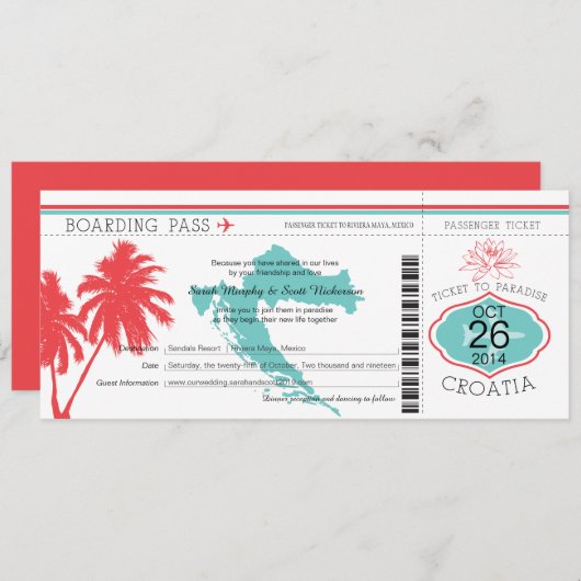 Kroatien Boaring Pass Aquamarin und Korallenpass Einladung (Vorne/Hinten)