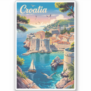 Kroatien Dubrovnik Illustration Reise Kunst Vintag Aufkleber