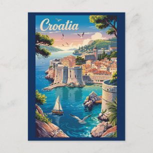 Kroatien Dubrovnik Illustration Reise Kunst Vintag Postkarte