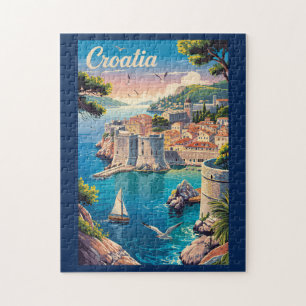 Kroatien Dubrovnik Illustration Reise Kunst Vintag Puzzle