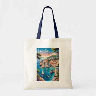 Kroatien Dubrovnik Illustration Reise Kunst Vintag Tragetasche