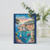 Kroatien Dubrovnik Illustration Reisen Vintag Postkarte (Stehend Vorderseite)