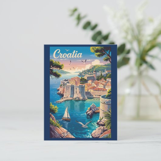 Kroatien Dubrovnik Illustration Reisen Vintag Postkarte (Stehend Vorderseite)