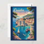 Kroatien Dubrovnik Illustration Reisen Vintag Postkarte (Vorne/Hinten)