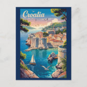 Kroatien Dubrovnik Illustration Reisen Vintag Postkarte (Vorderseite)