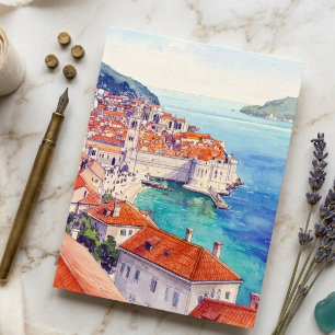 Kroatien Dubrovnik Küstenstadt Aquarell im Vintage Postkarte