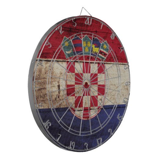 Kroatien-Flagge auf altem hölzernem Korn Dartscheibe (Vorderseite Links)