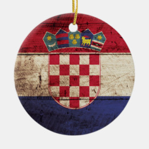 Kroatien-Flagge auf altem Holzmaserung Keramik Ornament