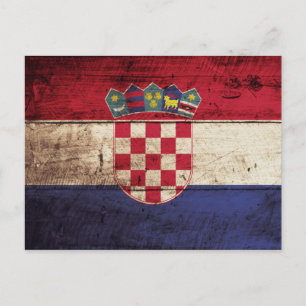Kroatien-Flagge auf altem Holzmaserung Postkarte