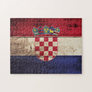 Kroatien-Flagge auf altem Holzmaserung Puzzle
