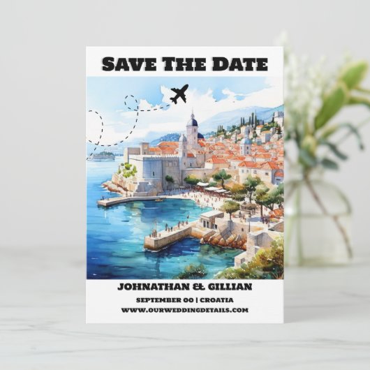 Kroatien Hochzeit in Urlaubsort Save the Date mode (Stehend Vorderseite)