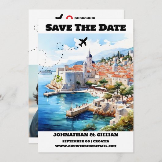 Kroatien Hochzeit in Urlaubsort Save the Date mode (Vorne/Hinten)