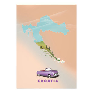 Kroatien Karte illustrierter Druckposter. Fotodruck
