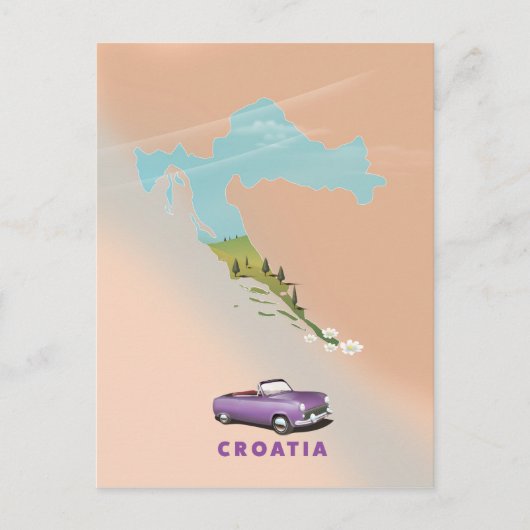 Kroatien Karte Illustriertes Druckplakat. (Vorderseite)