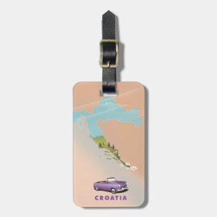 Kroatien Karte Illustriertes Druckplakat. Gepäckanhänger