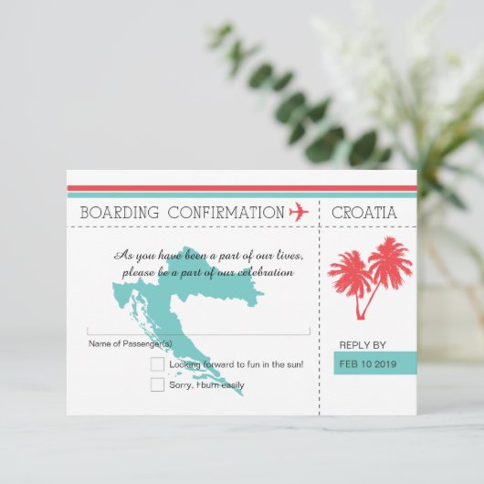 Kroatien Pass UAWG Aquamarin und Korallenriff RSVP Karte (Stehend Vorderseite)