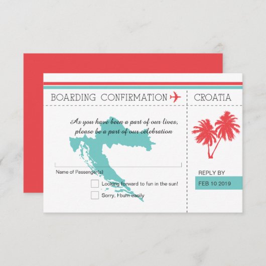 Kroatien Pass UAWG Aquamarin und Korallenriff RSVP Karte (Vorne/Hinten)