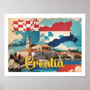 Kroatien Pop-Art-Reiseillustration Poster