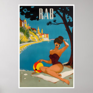 Kroatien Reiseplakat Rab Insel Kunst Strand Druck Poster