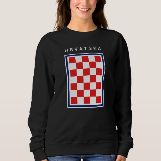 Kroatien Schachbrett Blau Rand Sweatshirt (Vorderseite)