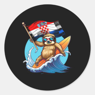 Kroatien Surfen Faultier kroatische Flagge Surfen  Runder Aufkleber