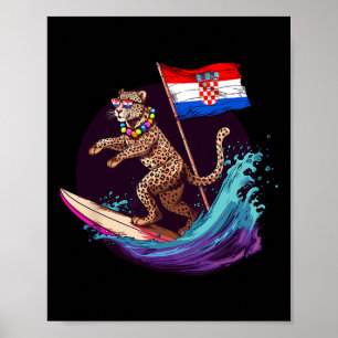 Kroatien Surfen Leopard Kroatische Flagge Surfen K Poster