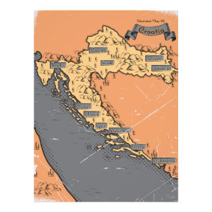 Kroatien Vintage alte Karte Fotodruck