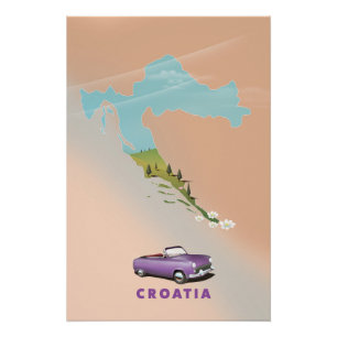 Kroatienkarte illustrierter Druckposter. Poster