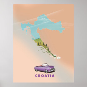 Kroatienkarte illustrierter Druckposter. Poster
