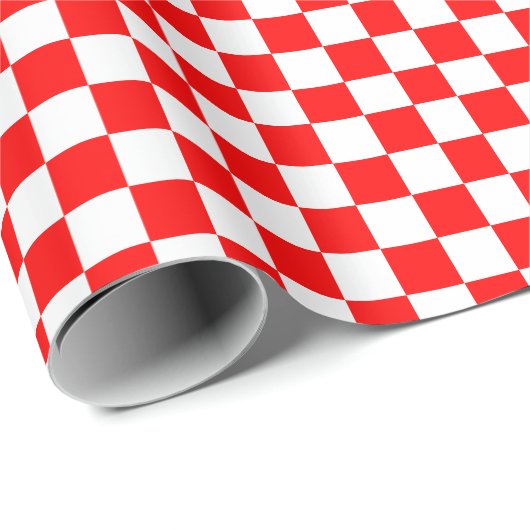 Kroatisch Rotes Weißes Schachbrettmuster Geschenkpapier (Rolleneckpunkt)