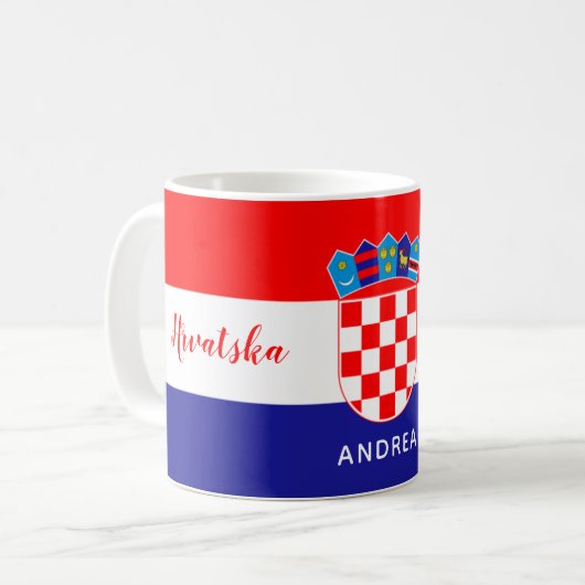 Kroatische Fahne mit rot-weißem Schachbrett Name T Kaffeetasse (Vorderseite Links)