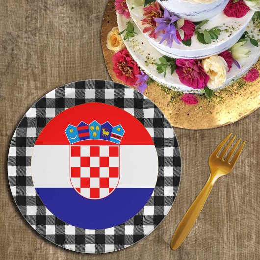 Kroatische Flagge, Büffel kariert und kroatische F Pappteller