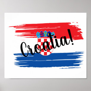 Kroatische Flagge für künstlerische Pinselstriche Poster