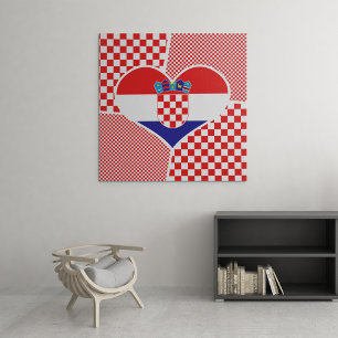 Kroatische Flagge Herz Collage Mit Roten Schachbre Leinwanddruck