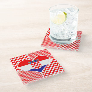 Kroatische Flagge im Herzen Glasuntersetzer