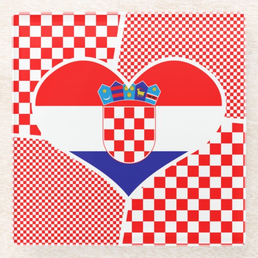 Kroatische Flagge im Herzen Glasuntersetzer (Vorderseite)