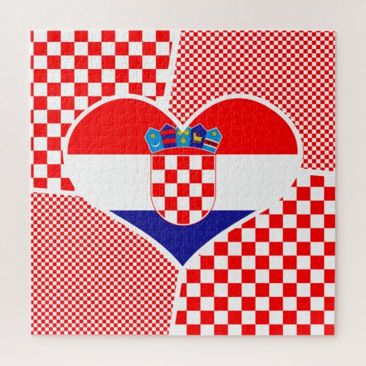 Kroatische Flagge in Herz gestapelt Collage Jigsaw Puzzle (Vertikal)