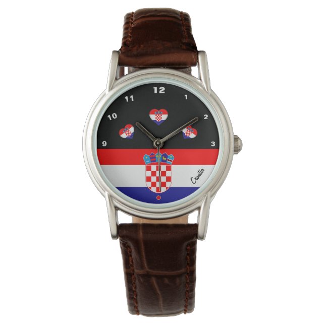 Kroatische Flagge & kroatisches Modeherz /sport Armbanduhr (Vorderseite)